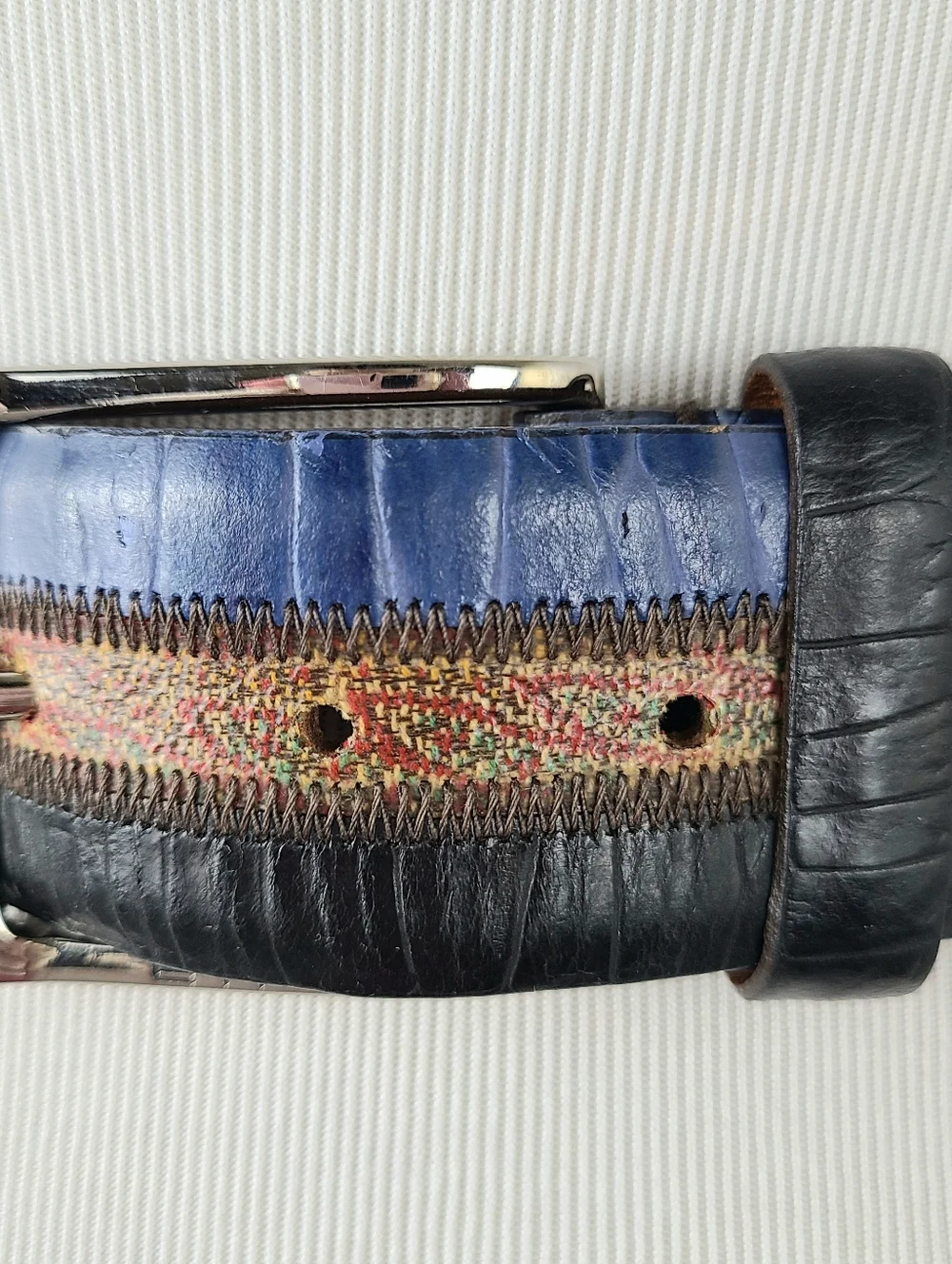Etro Milano Made In Italy Paisley Striped Color Block Genuine Leather Belt